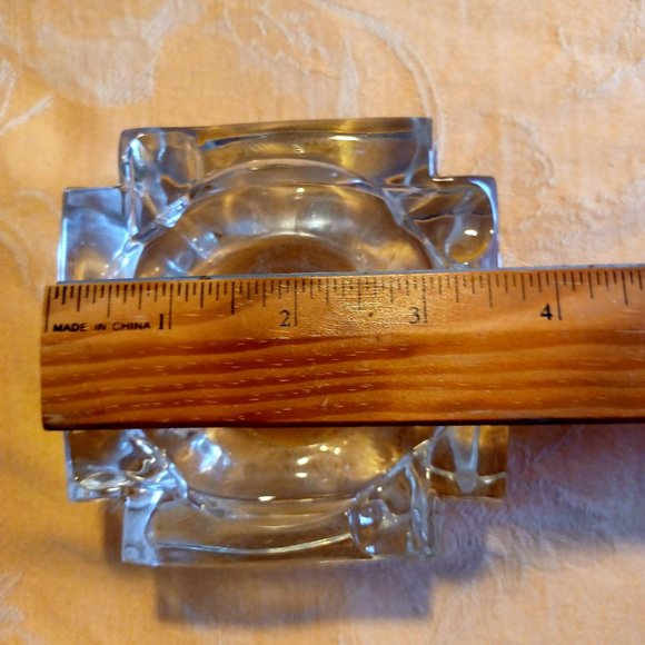 MCM Mid Century Art Deco VTG Ashtray Glass Heavy Clear Trinket Incense Square - Picture 6 of 8